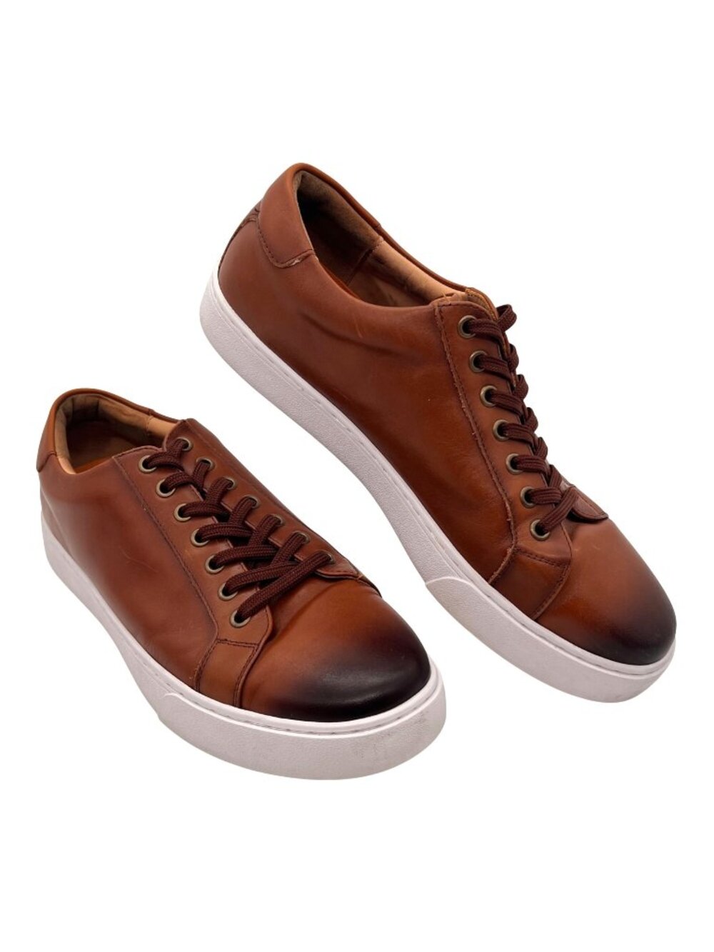 Desai Fashion Shoes Brown Faux Leather Sneakers Mens Size 9 White Rubber Sole